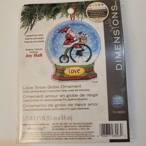 Cross Stitch Kit ~ Dimensions Santa Love Snow Globe Christmas Ornament #70-08903